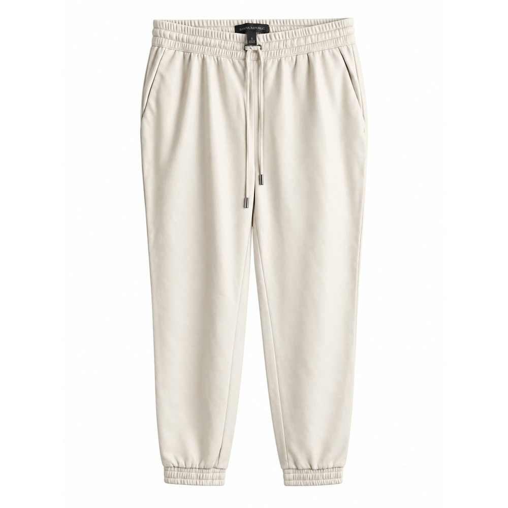 Banana Republic Women's Size S Cream Faux Leather Jogger Pants High Rise